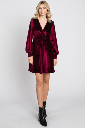 Long sleeve velvet surplus burgundy dress