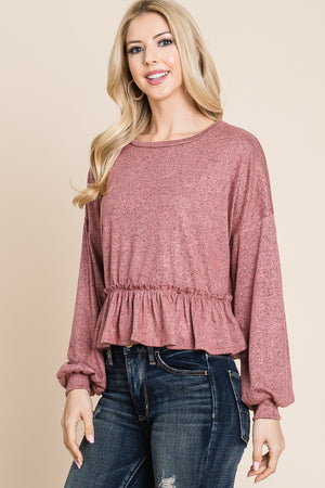 Long sleeve knit 2 tone crop mauve top