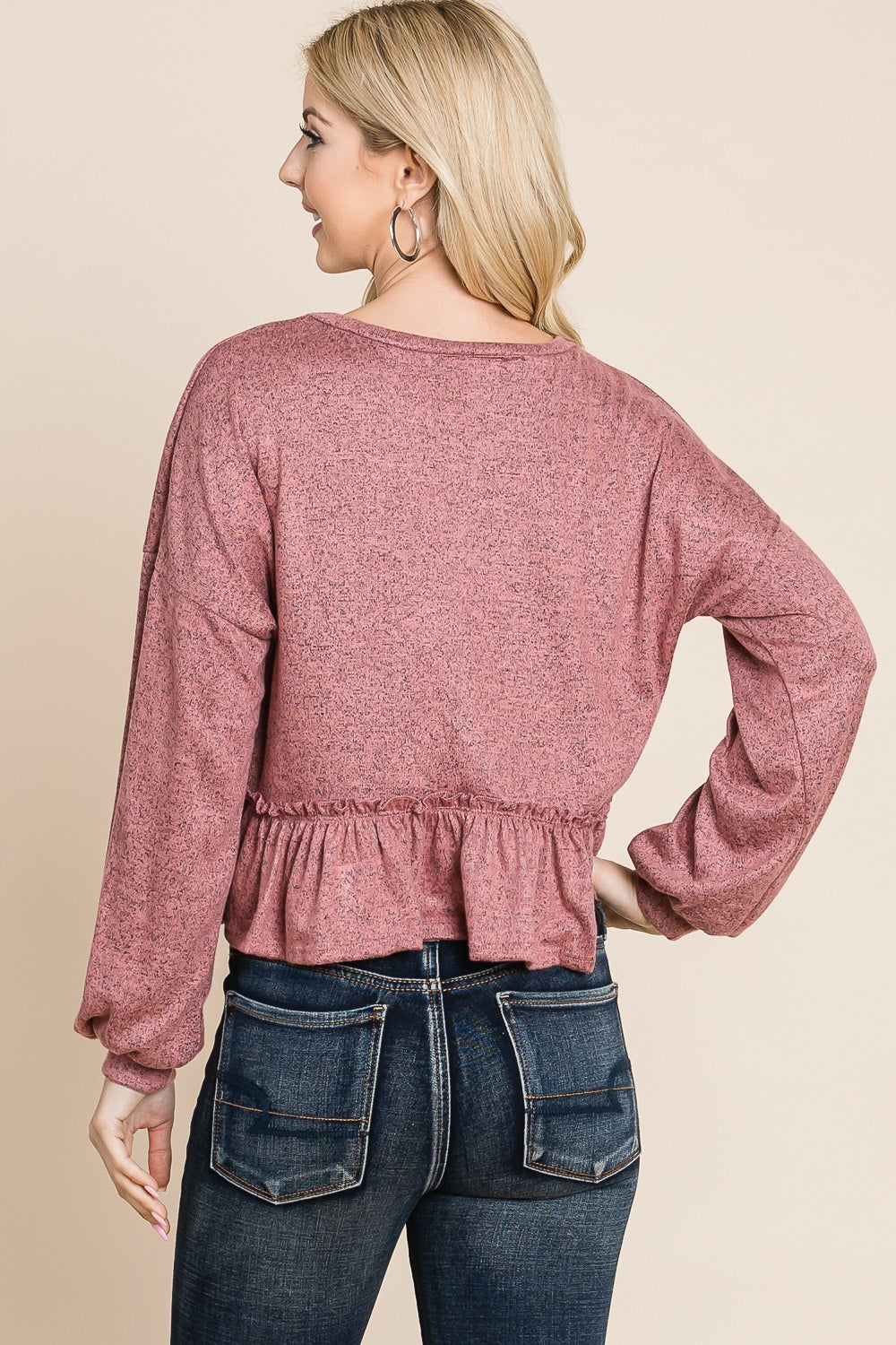 Long sleeve knit 2 tone crop mauve top