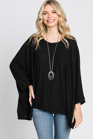 Scoop neck dolman sleeve sweater knit black top