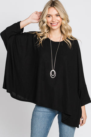 Scoop neck dolman sleeve sweater knit black top