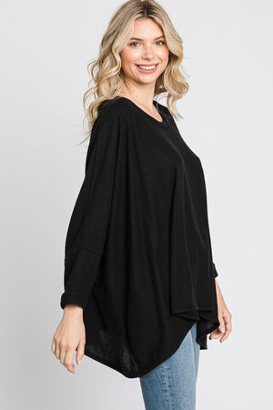 Scoop neck dolman sleeve sweater knit black top