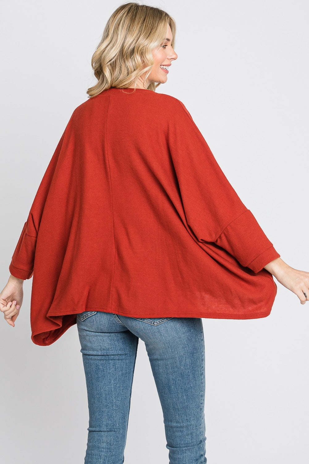 Scoop neck dolman sleeve sweater knit rust top