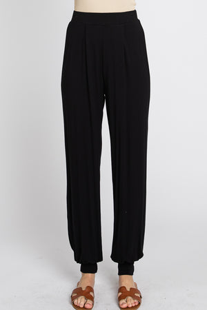 Elastic waist tapered long black pant