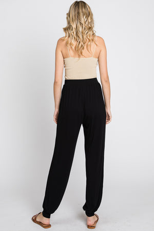 Elastic waist tapered long black pant