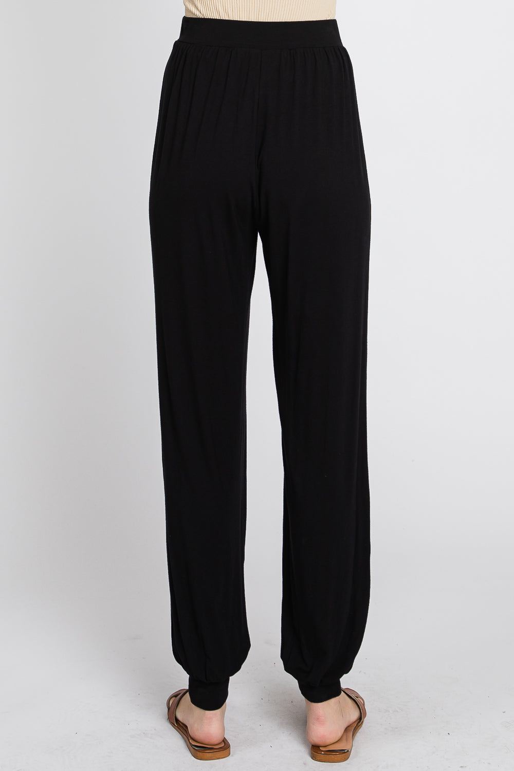 Elastic waist tapered long black pant