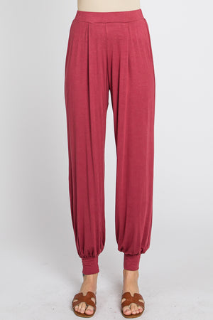 Elastic waist tapered long marsala pant