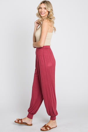 Elastic waist tapered long marsala pant