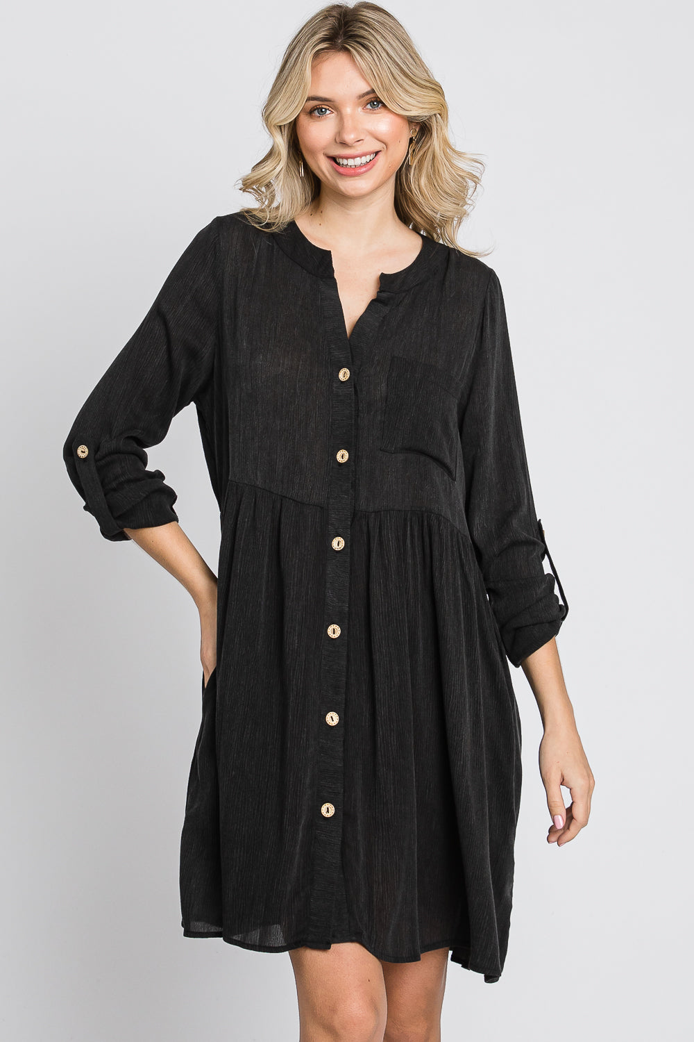 Long sleeve oversize gauze shirt black dress