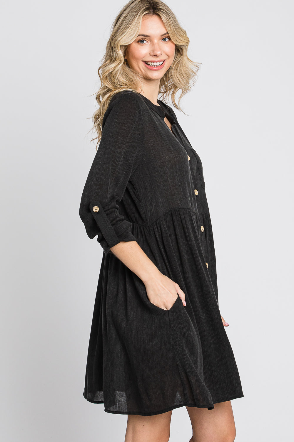 Long sleeve oversize gauze shirt black dress