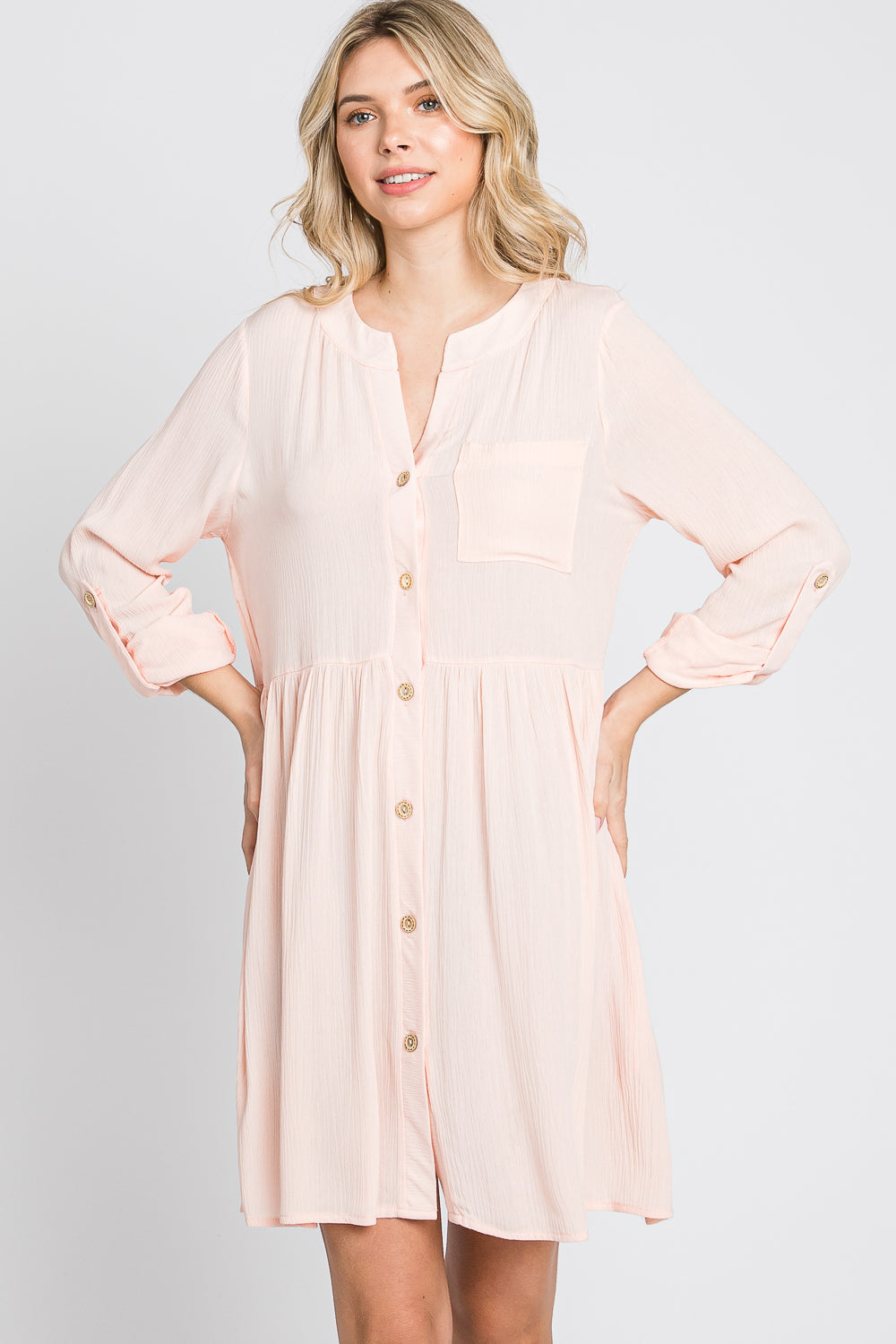 Long sleeve oversize gauze shirt blush dress