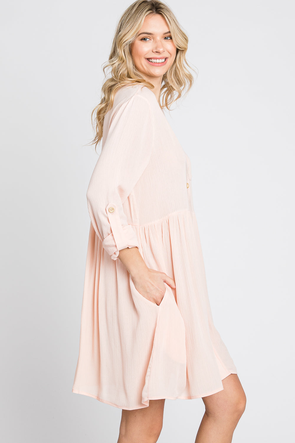 Long sleeve oversize gauze shirt blush dress