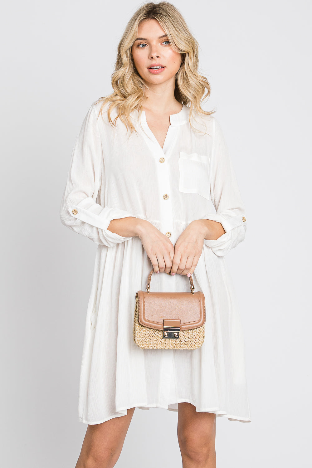 Long sleeve oversize gauze shirt ivory dress