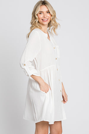 Long sleeve oversize gauze shirt ivory dress