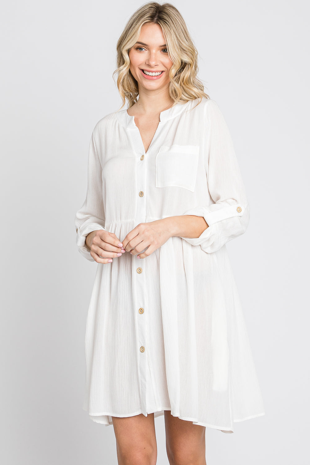 Long sleeve oversize gauze shirt ivory dress