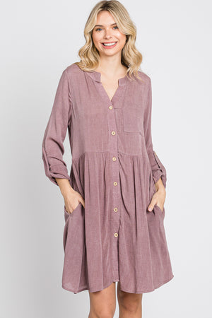 Long sleeve oversize gauze shirt mauve dress