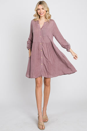 Long sleeve oversize gauze shirt mauve dress