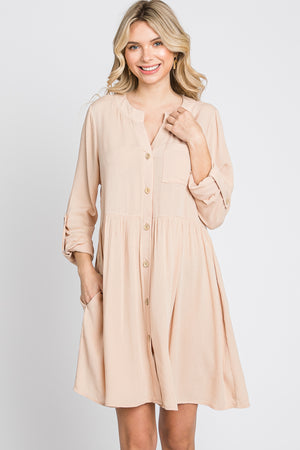 Long sleeve oversize gauze shirt sand dress