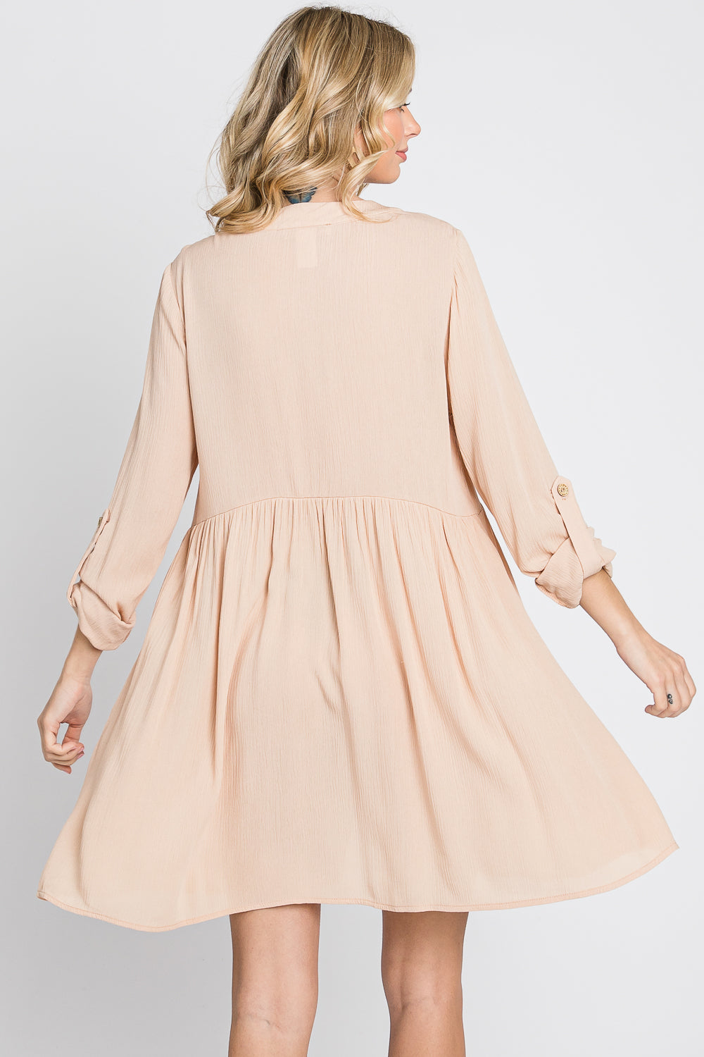 Long sleeve oversize gauze shirt sand dress