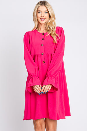 Long sleeve button down fuchsia dress