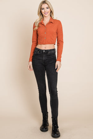 Long sleeve crop shirt knit rust top