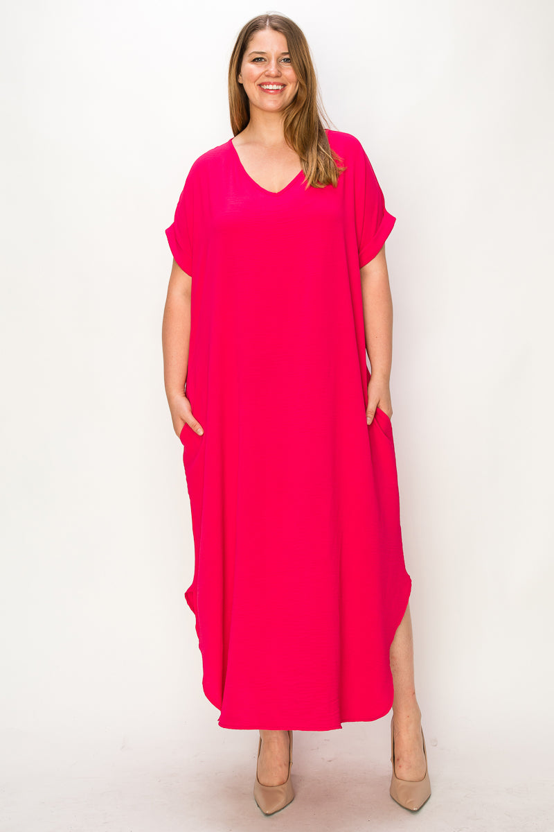 Plus size v neck dolman maxi dress with pocket