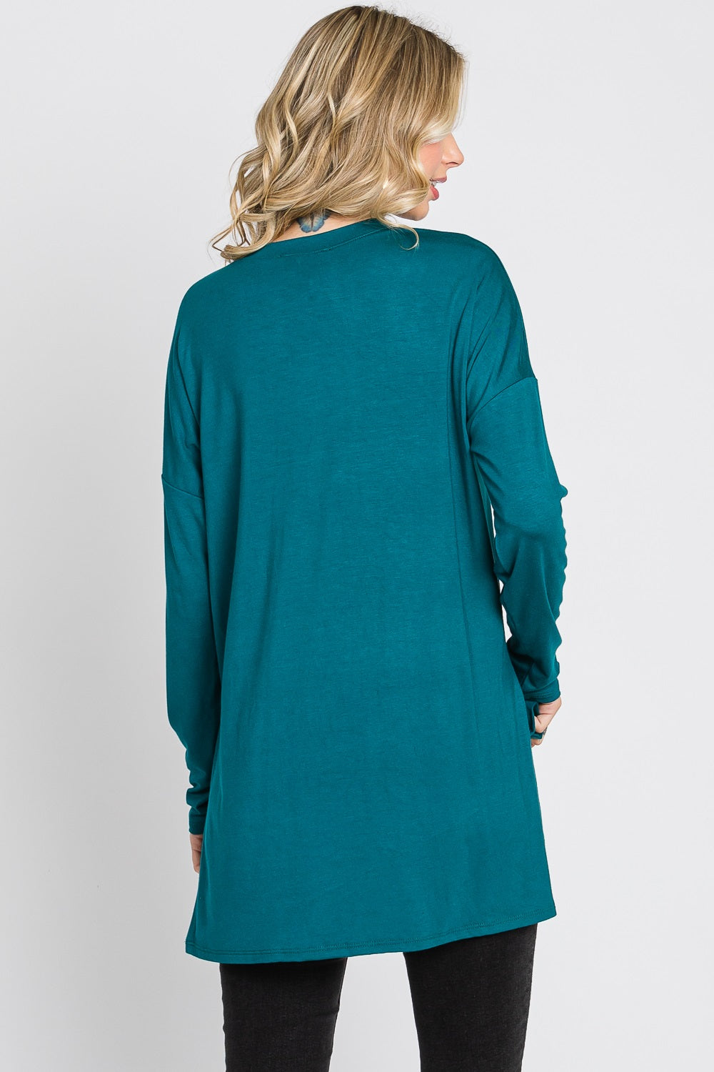 Long sleeve high low side slit jersey teal top