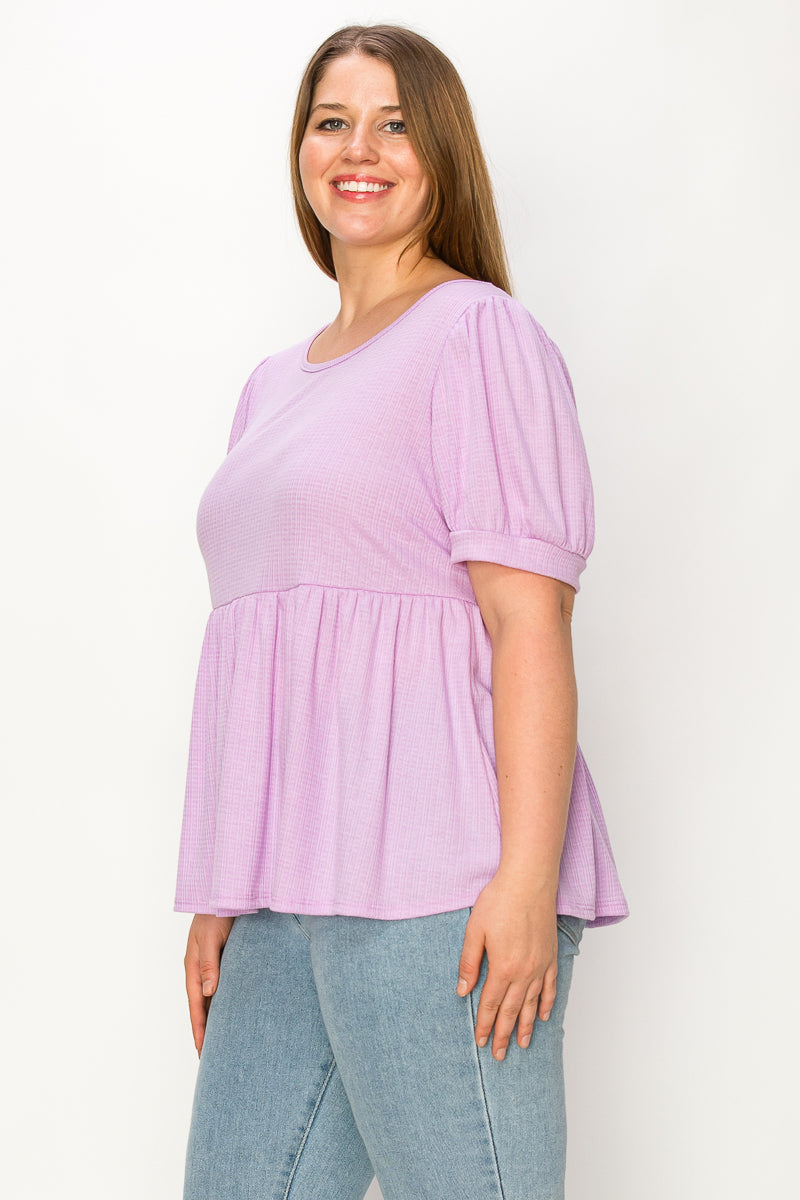 Plus size Short sleeve elastic waist pointelle top