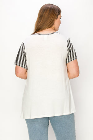 Plus size Short sleeve contrast stripe pocket tee