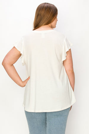 Plus short sleeve knit crepe top high low