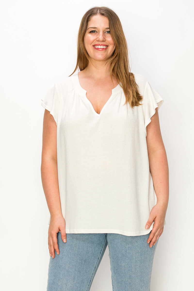 Plus short sleeve knit crepe top high low