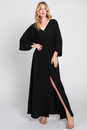 Dolman sleeve V neck open slit maxi dress