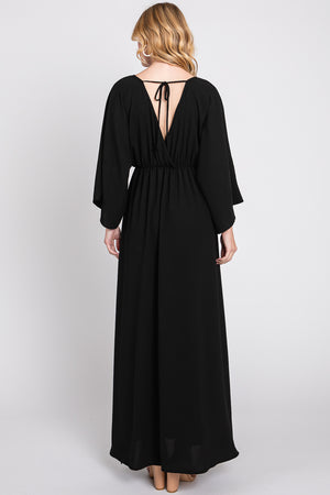 Dolman sleeve V neck open slit maxi dress