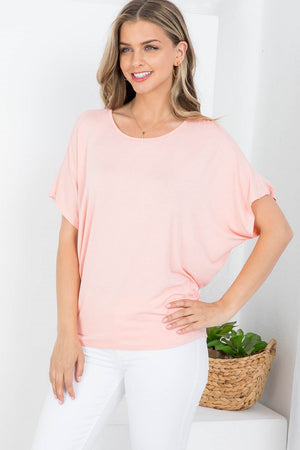 Short sleeve round neck dolman loose fit lt peach