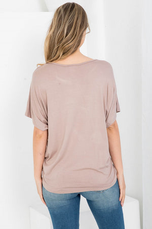 Short sleeve round neck dolman loose fit mocha