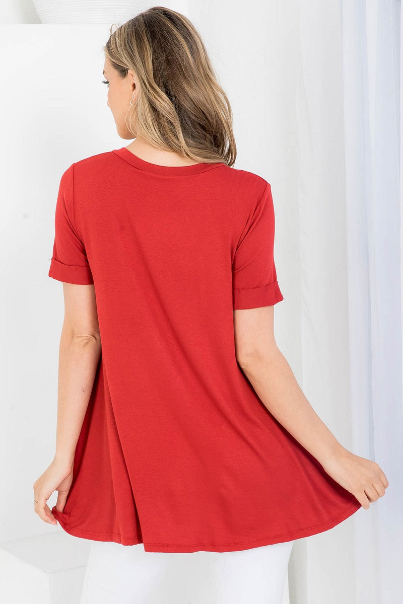 Short Sleeve Bra less top viscose tunic Rust