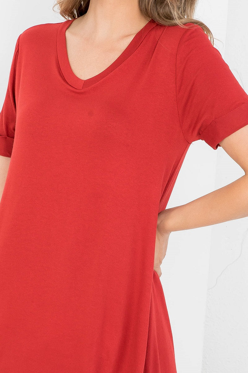 Short Sleeve Bra less top viscose tunic Rust