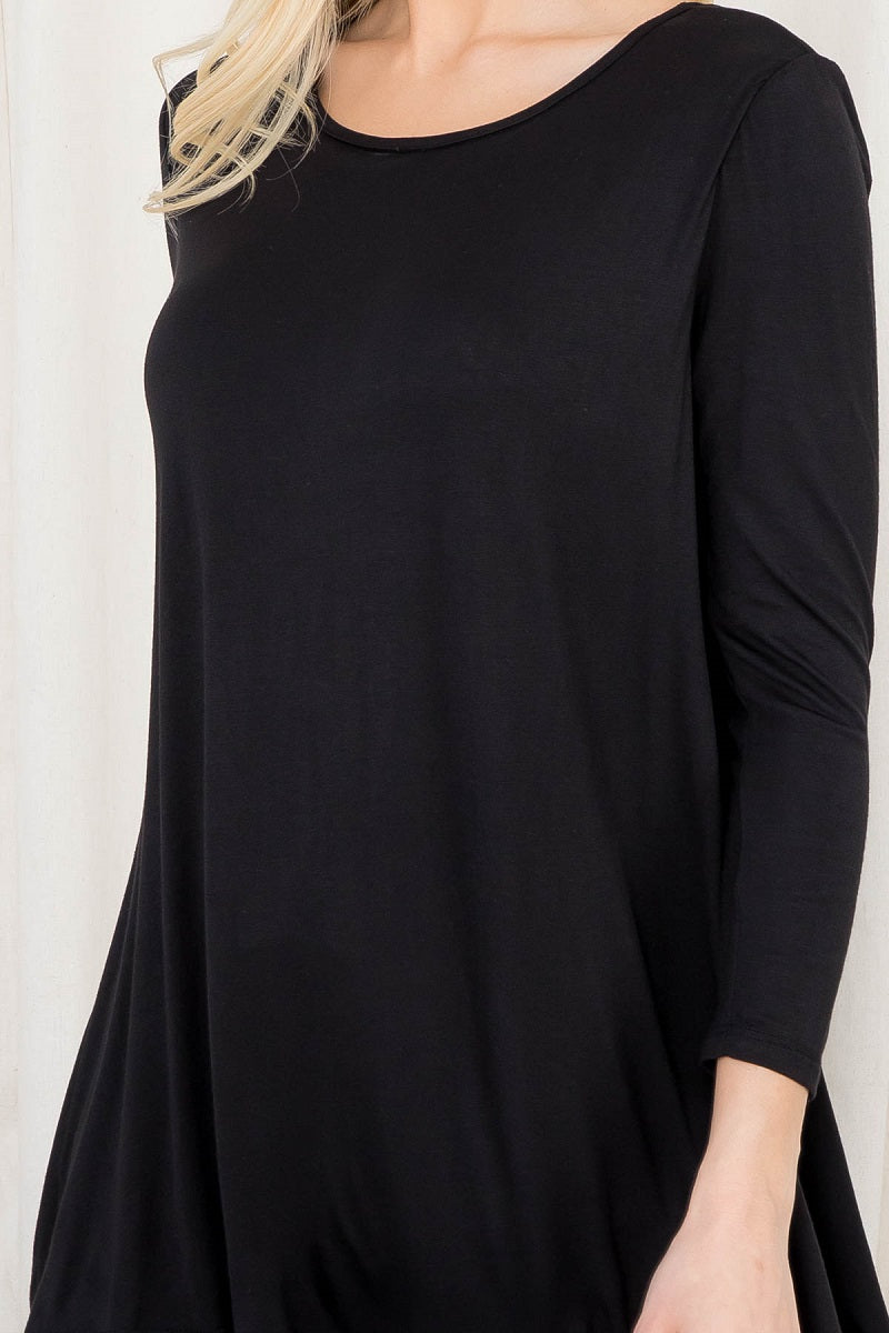 3/4 Sleeve built in bra top crew neck tunic